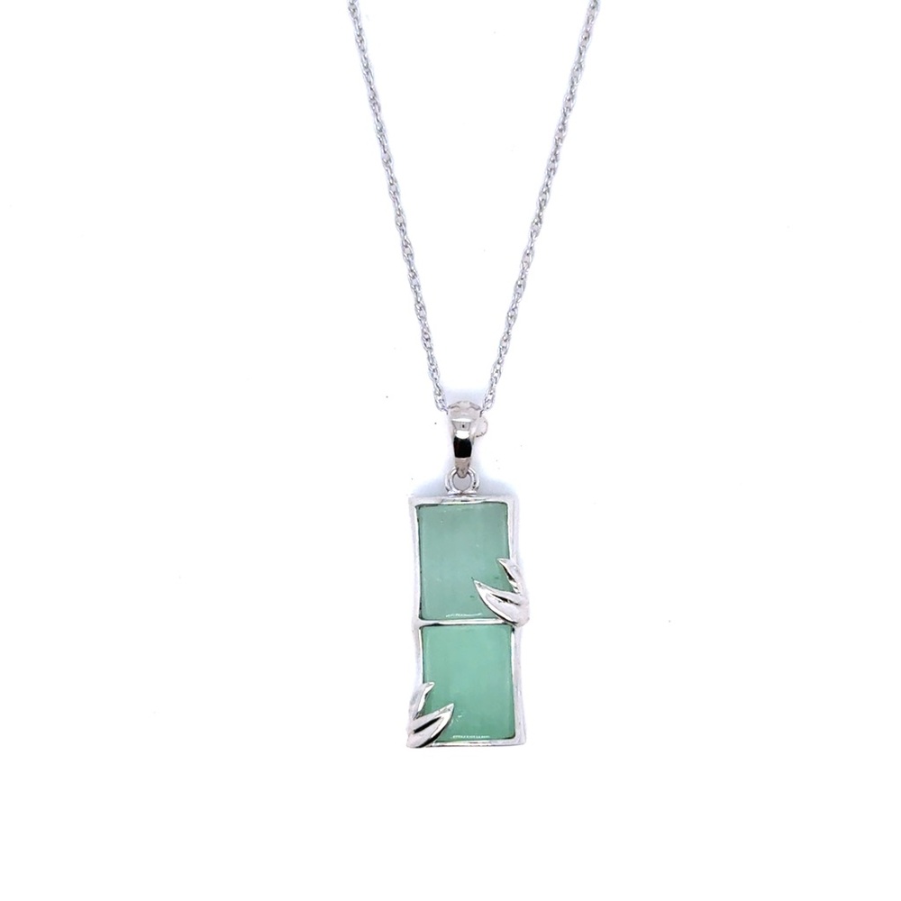 Sterling Silver 925‎ Jadeite Bamboo Pendant Necklace